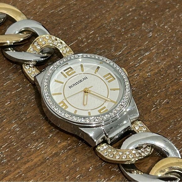 Rousseau Chain Link Two Tone Jeweled Watch - Picture 7 of 10